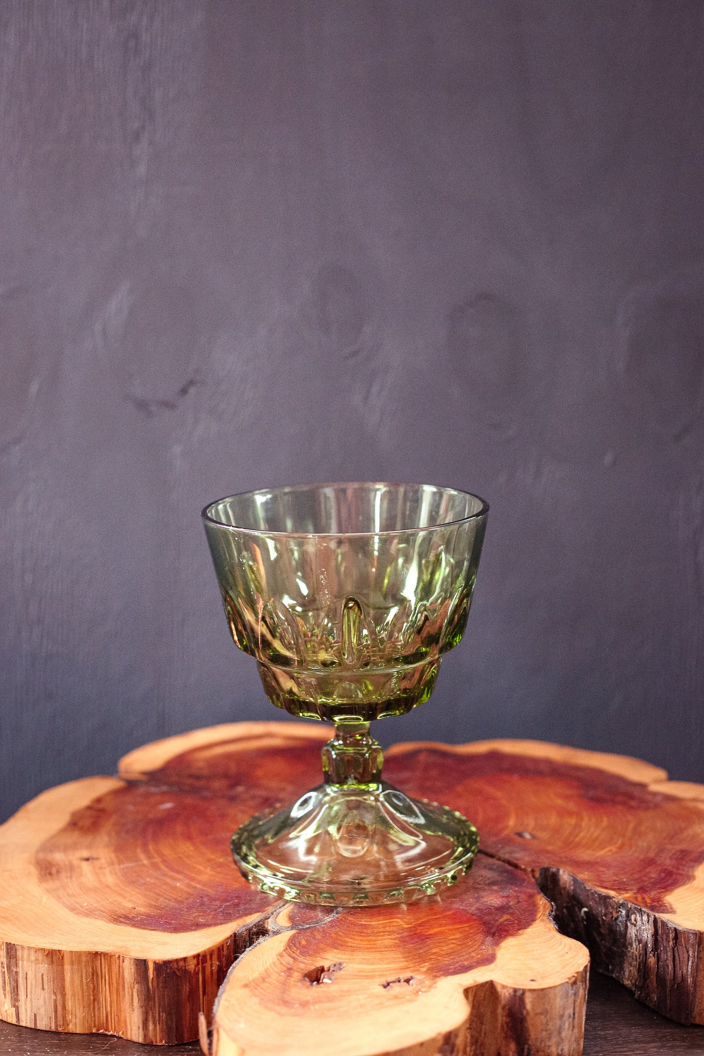 Olive Green Depression Glass Goblet Vase - Vintage Pedestal Vase or Candy Dish