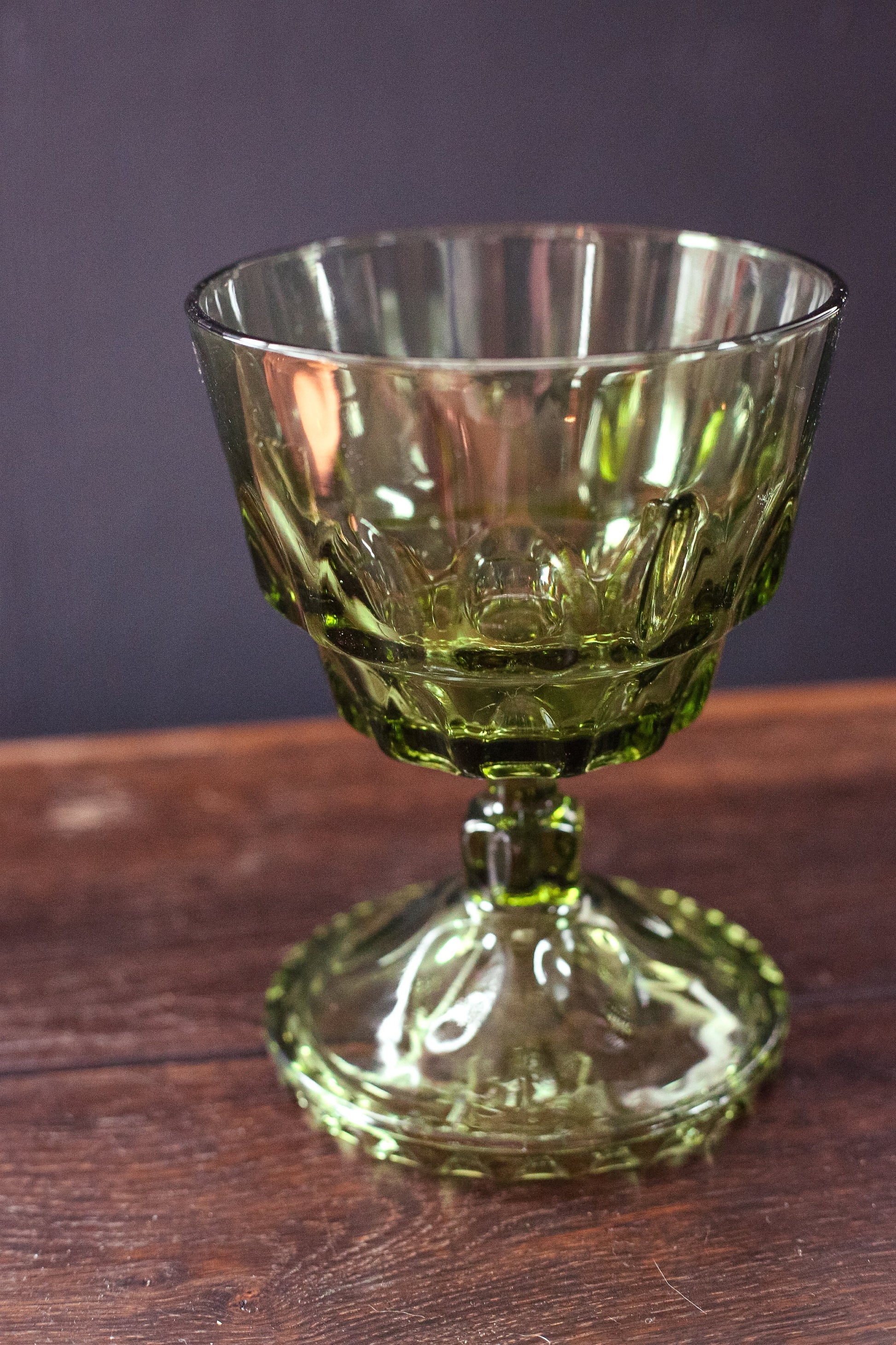 Olive Green Depression Glass Goblet Vase - Vintage Pedestal Vase or Candy Dish