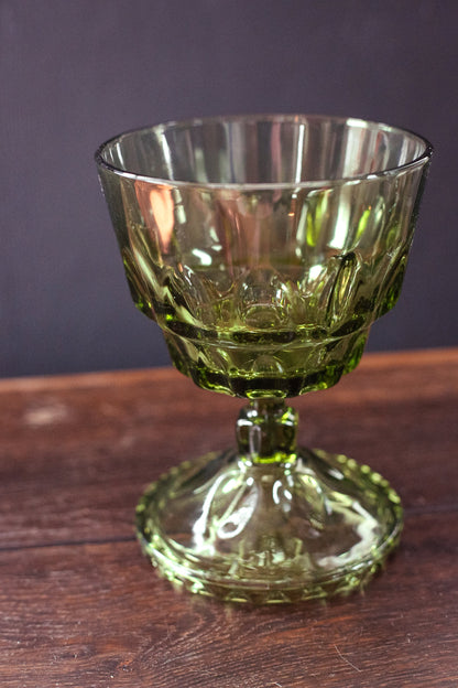Olive Green Depression Glass Goblet Vase - Vintage Pedestal Vase or Candy Dish
