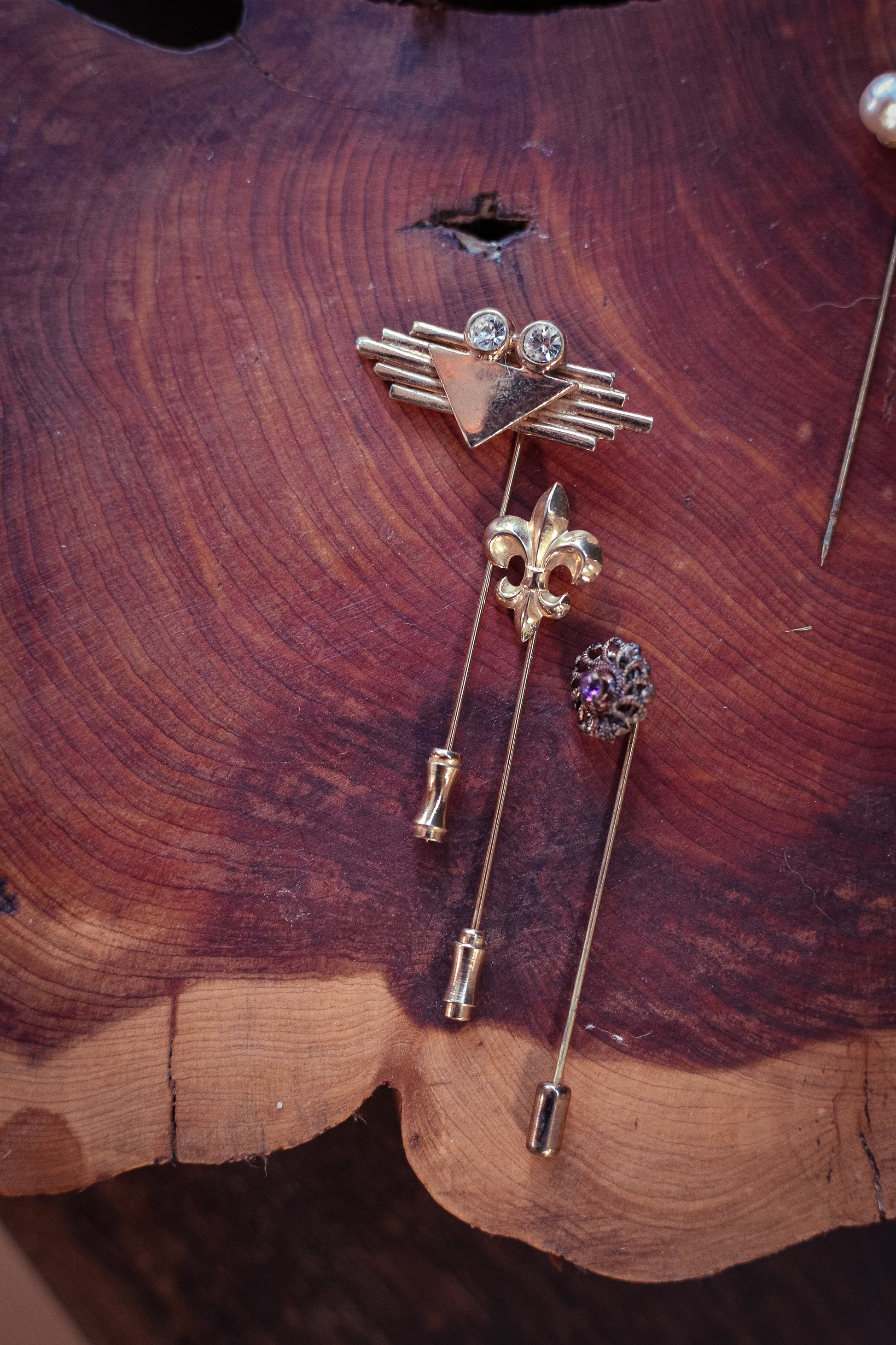 Stick Pins in Gold Tone Enamel and Crystal - Select Style From Dropdown