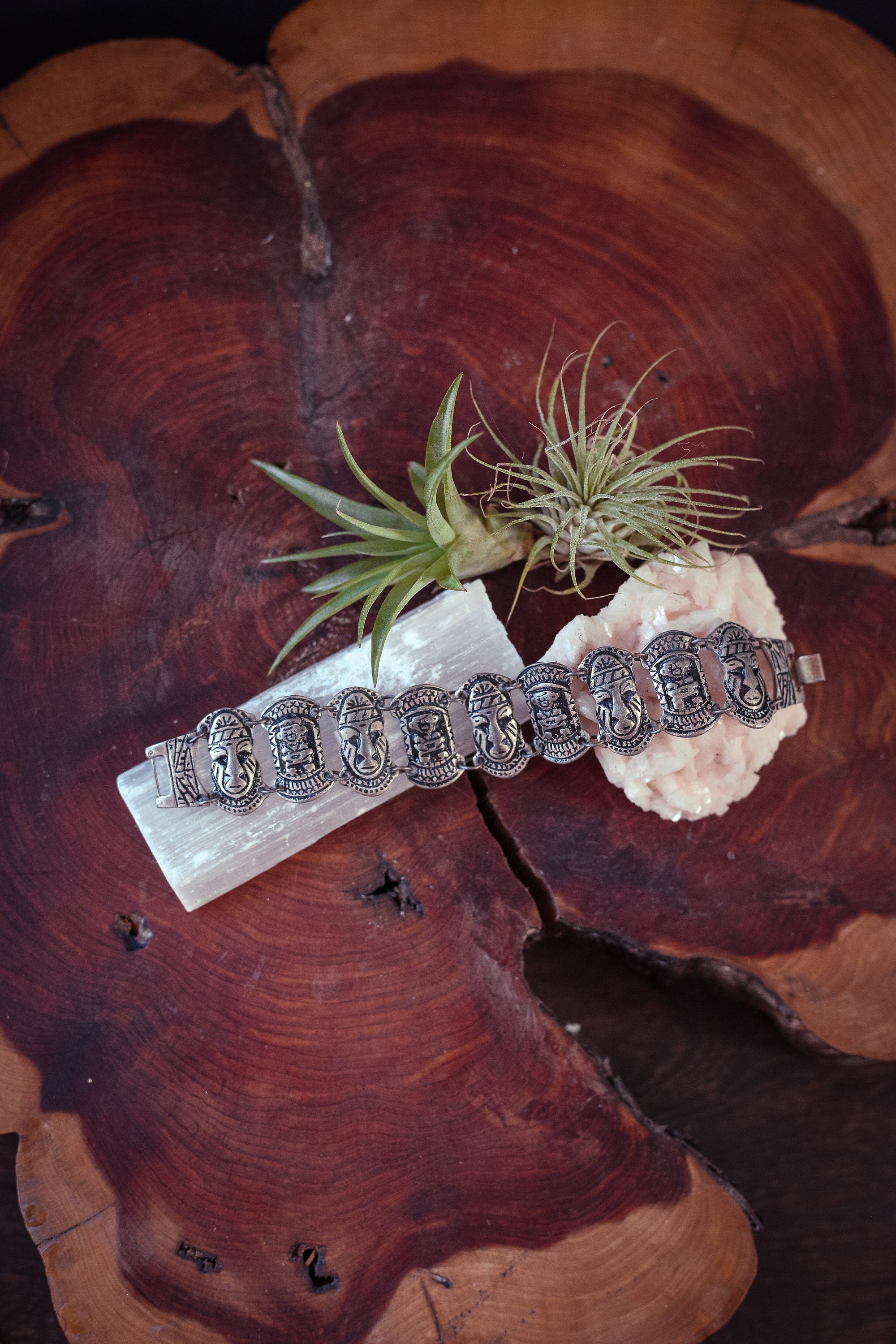 Aztec Silver Link Bracelet - Antique Estate Jewelry Mexican