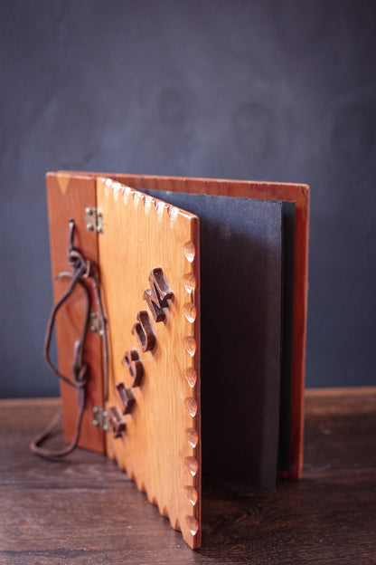 Wood Photo Album with Leather Binding - Vintage Wooden Album Cover