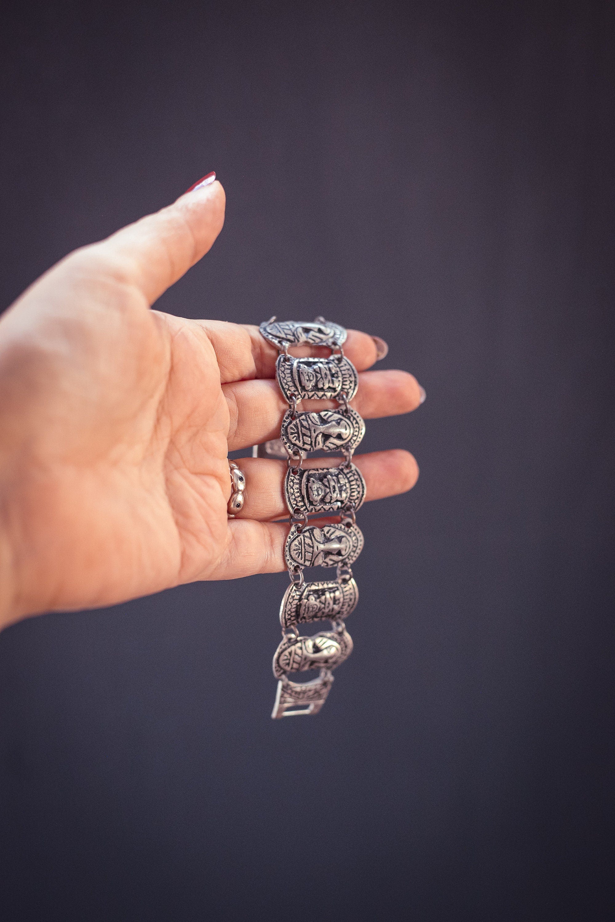 Aztec Silver Link Bracelet - Antique Estate Jewelry Mexican