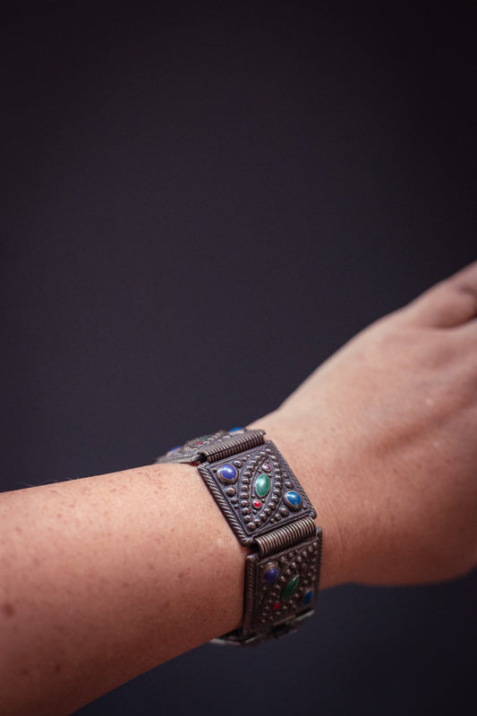 Multi-Color Enamel Metal Linked Bracelet - Vintage Estate Jewelry