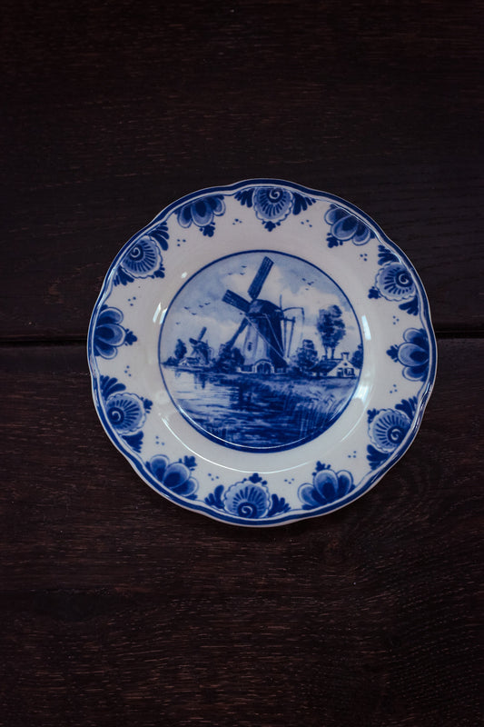 Small Blue & White Delft Windmill Plate - Vintage Delft Dish