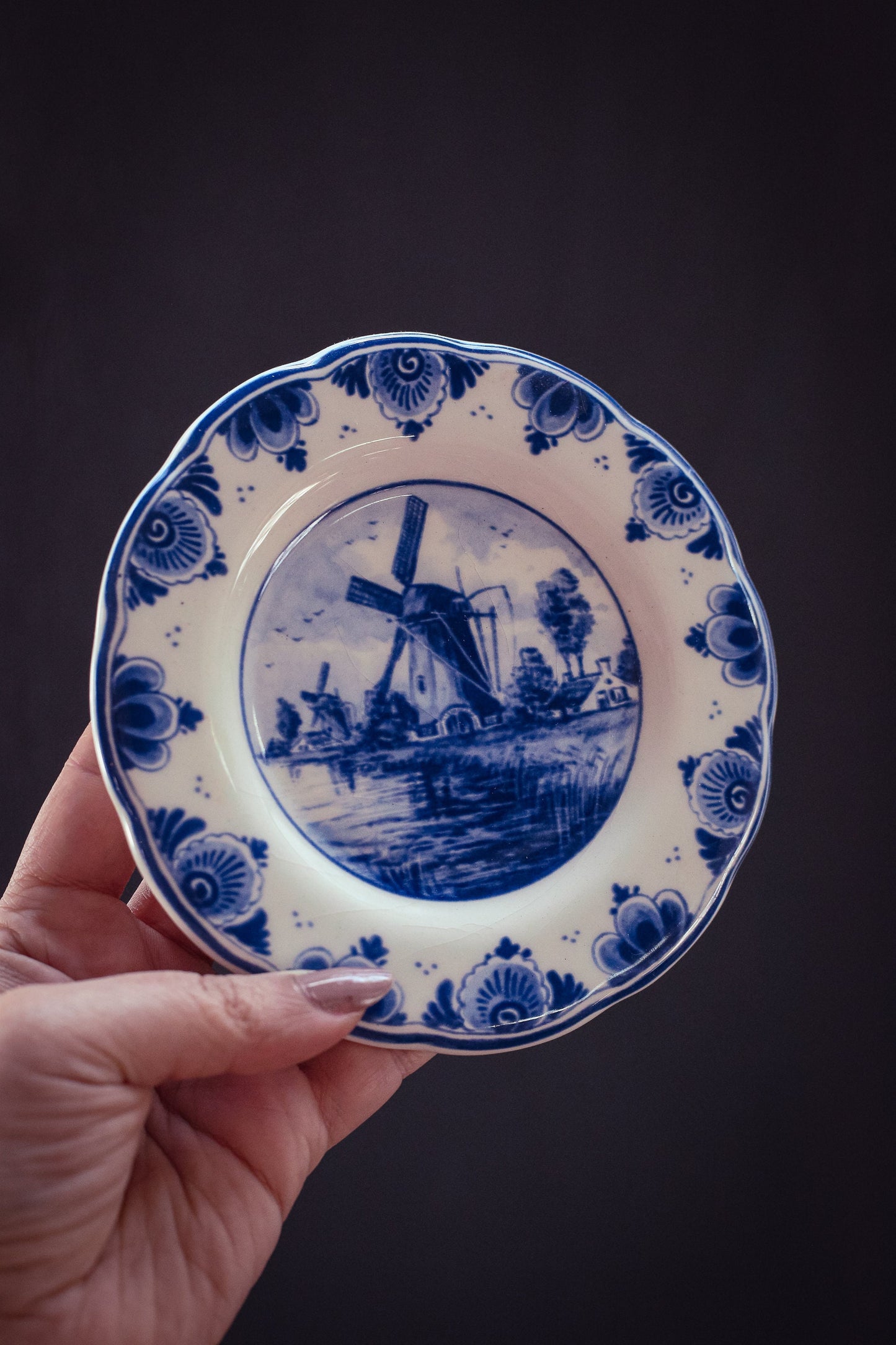 Small Blue & White Delft Windmill Plate - Vintage Delft Dish
