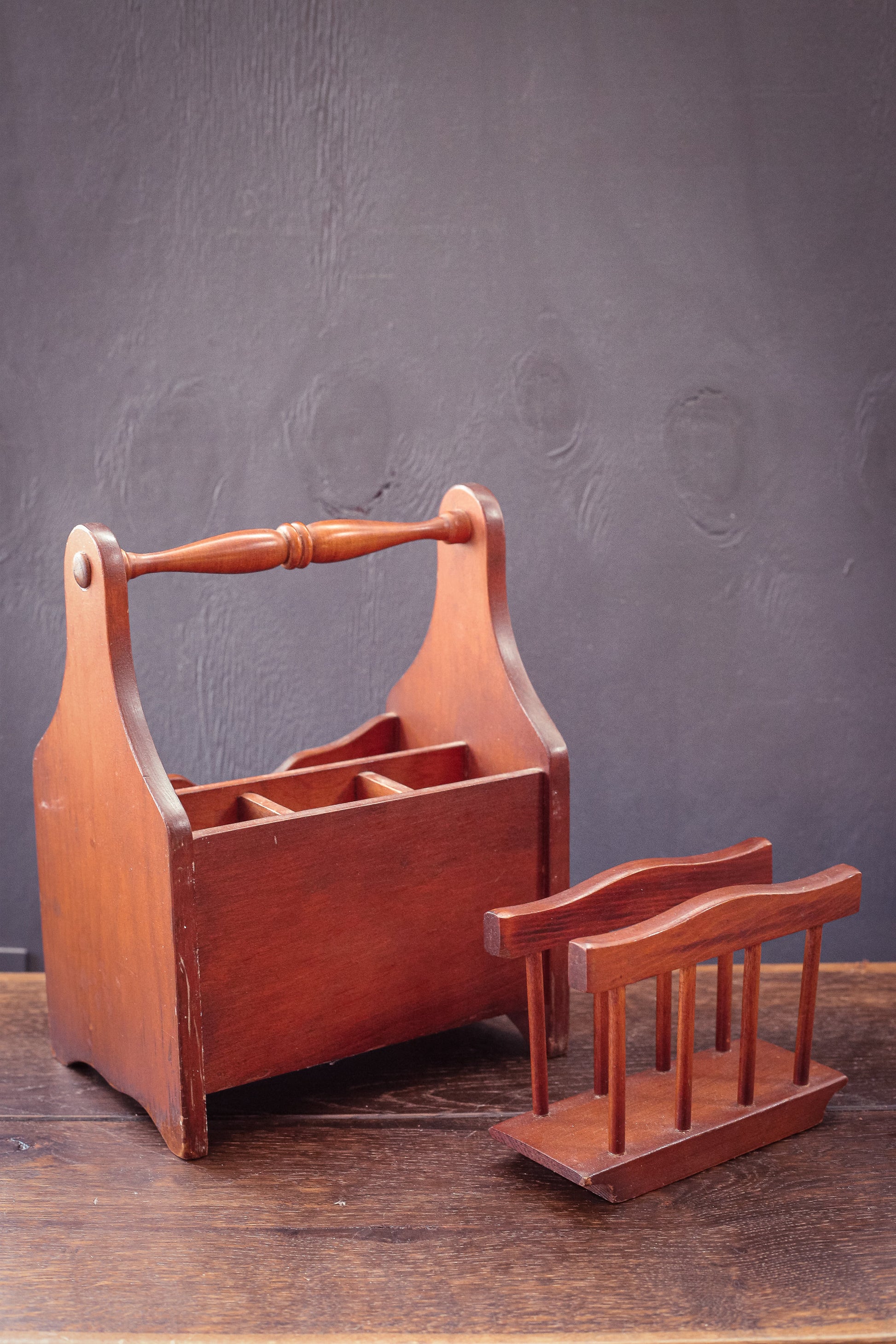 Wooden Cutlery Caddy and Napkin Holder Set - Vintage Wood Kitchen Set