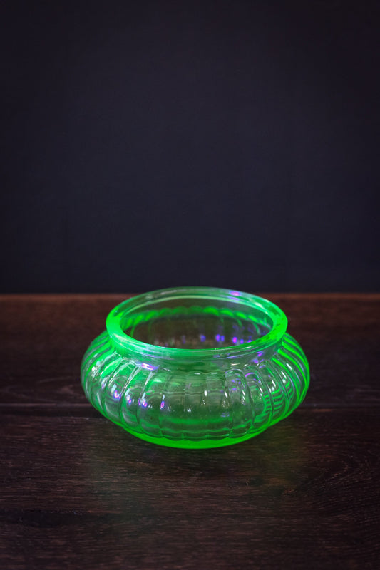 Green Uranium Glass Bowl - Vintage Vaseline Depression Glass Dish