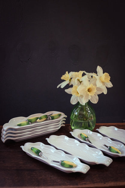 Set of 4 Porcelain Corn Cob Plates - Vintage Pillivuyt French Porcelain Williams Sonoma