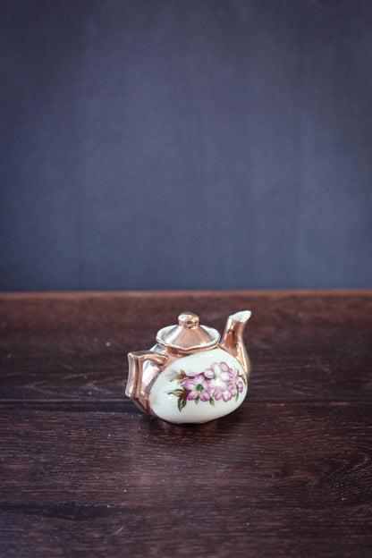 Petite Porcelain Teapot with Floral and Gilded Details - Vintage Mini Teapot