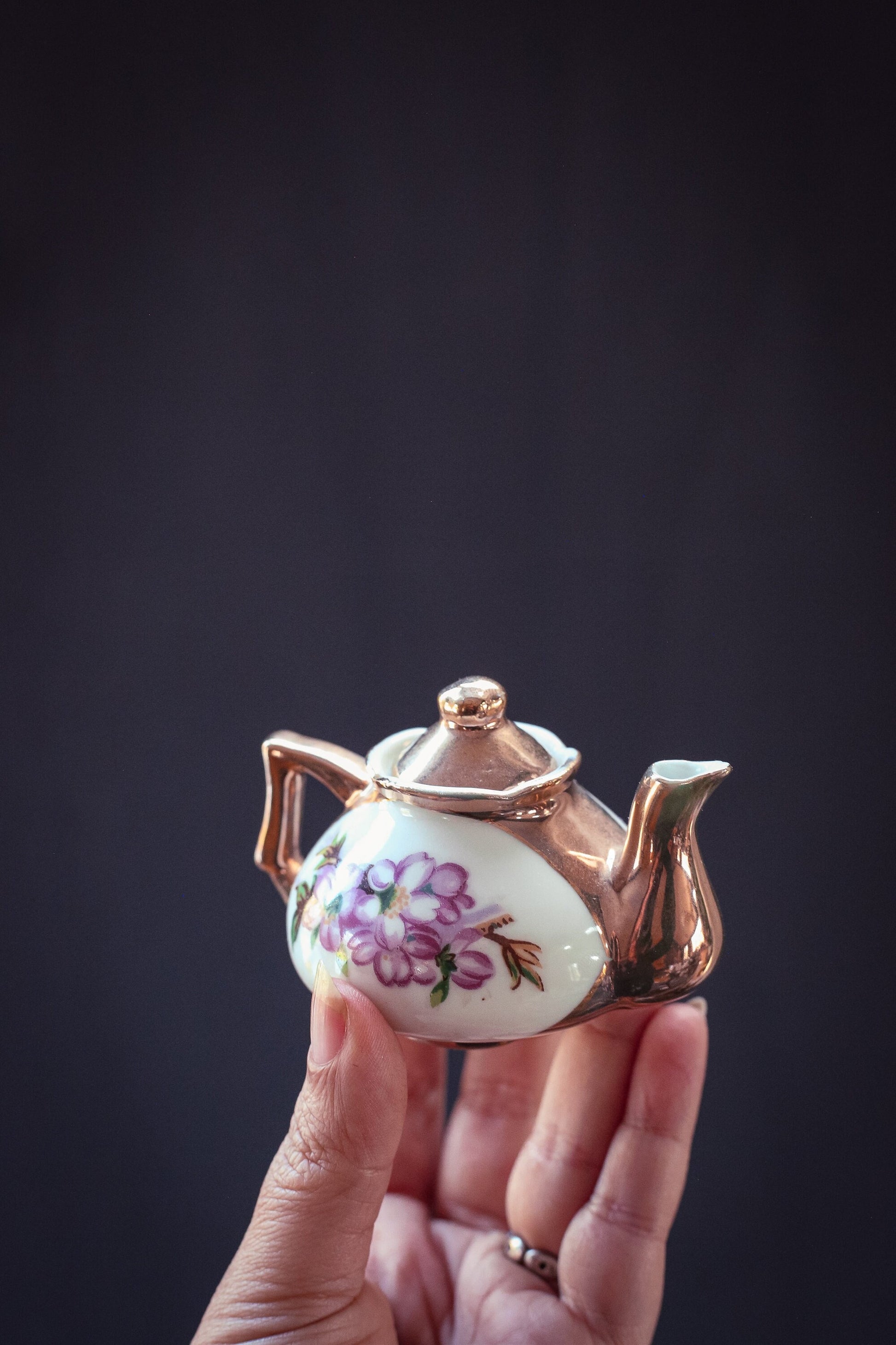 Petite Porcelain Teapot with Floral and Gilded Details - Vintage Mini Teapot