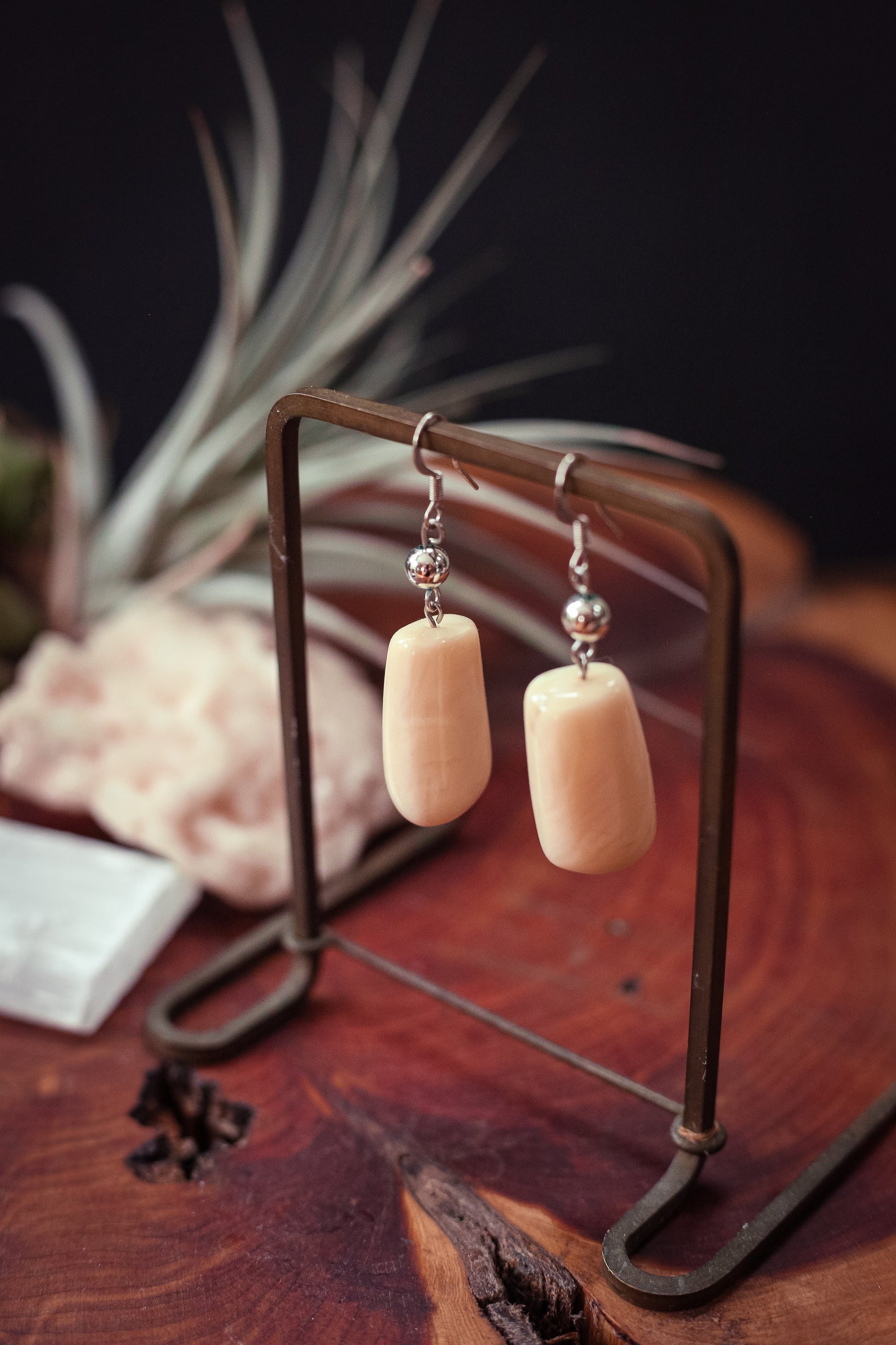 Chunky Polished Agate Earring Silver French Hook - Vintage Estate Jewelry