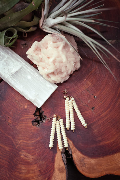 Creamy White Stone Bead Earrings on 14K GF Ball Post - Vintage Estate Jewelry
