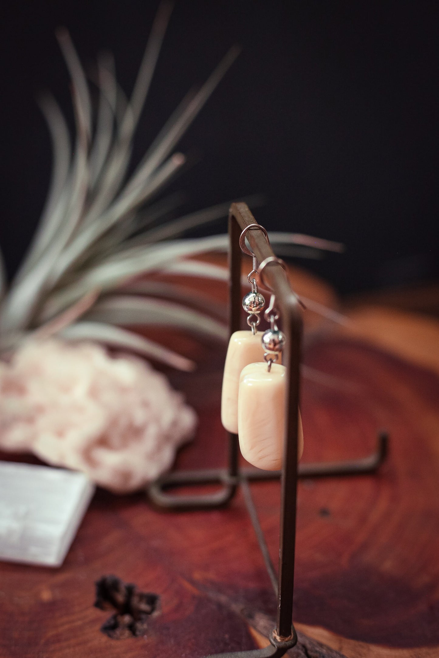 Chunky Polished Agate Earring Silver French Hook - Vintage Estate Jewelry