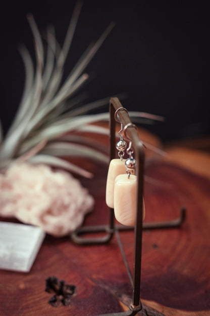 Chunky Polished Agate Earring Silver French Hook - Vintage Estate Jewelry