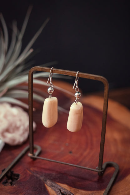 Chunky Polished Agate Earring Silver French Hook - Vintage Estate Jewelry