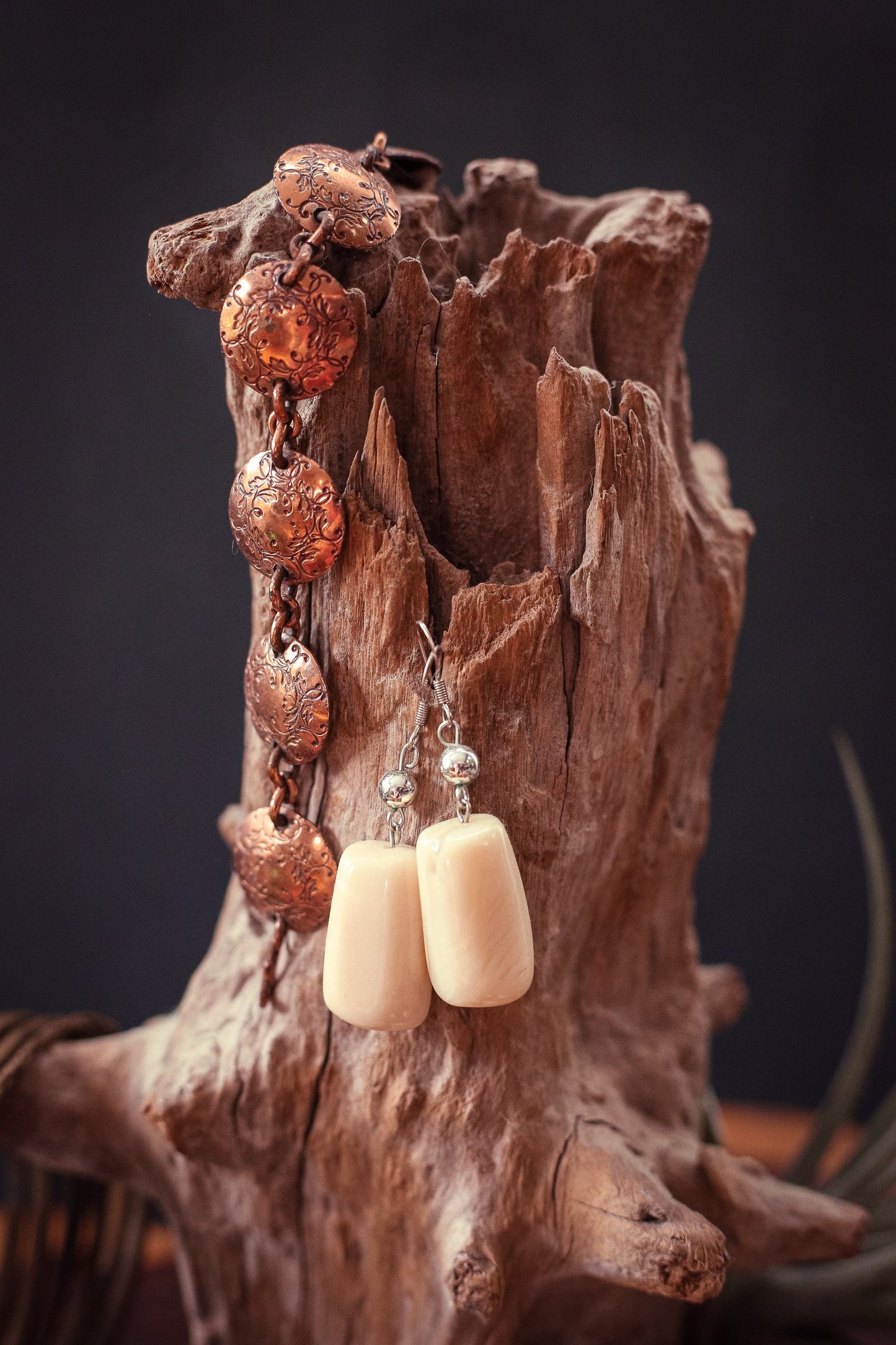 Chunky Polished Agate Earring Silver French Hook - Vintage Estate Jewelry