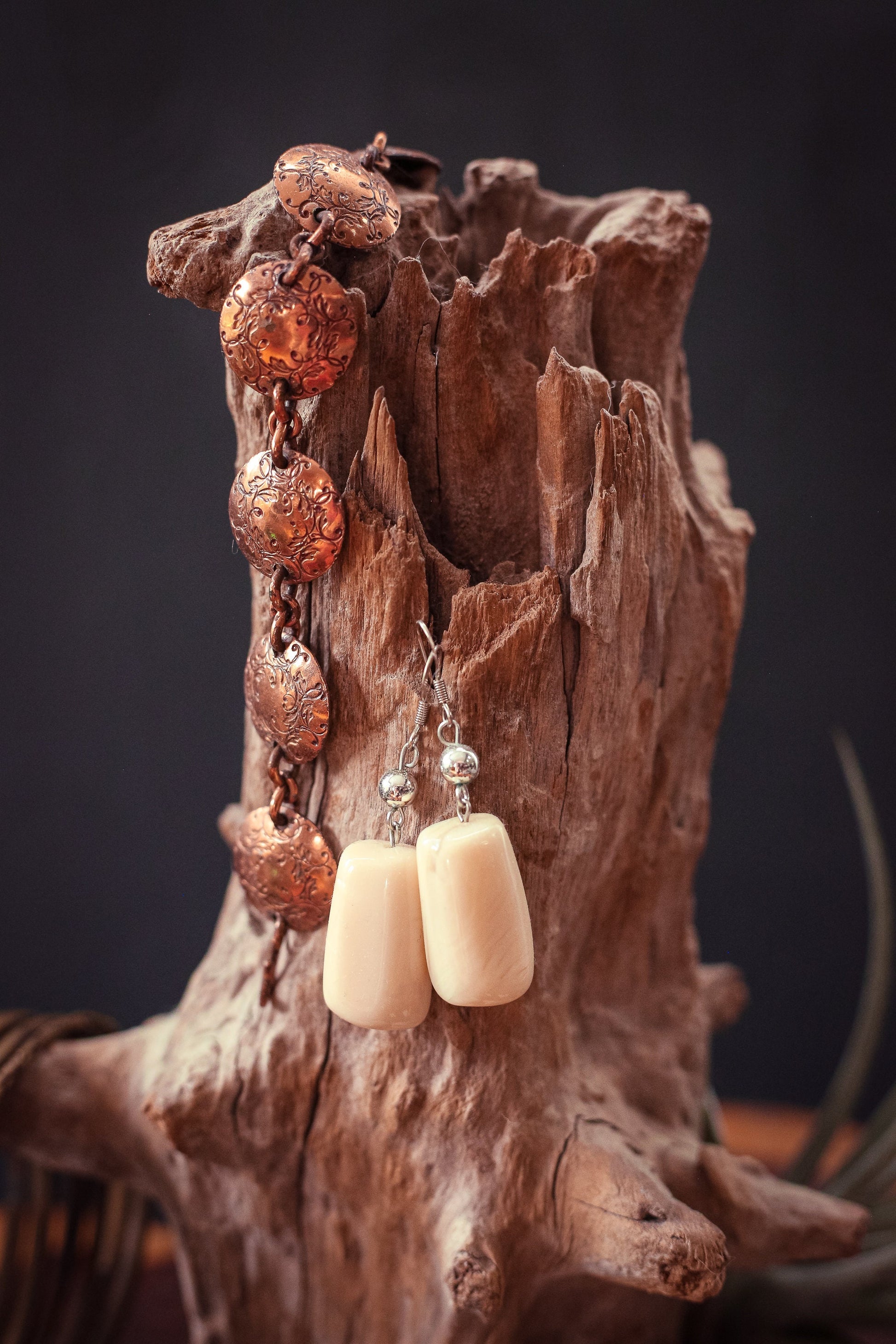 Chunky Polished Agate Earring Silver French Hook - Vintage Estate Jewelry