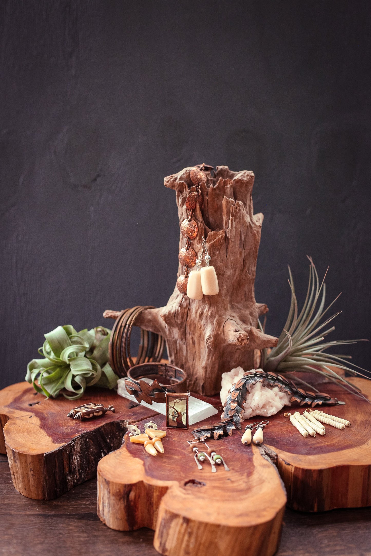 Chunky Polished Agate Earring Silver French Hook - Vintage Estate Jewelry