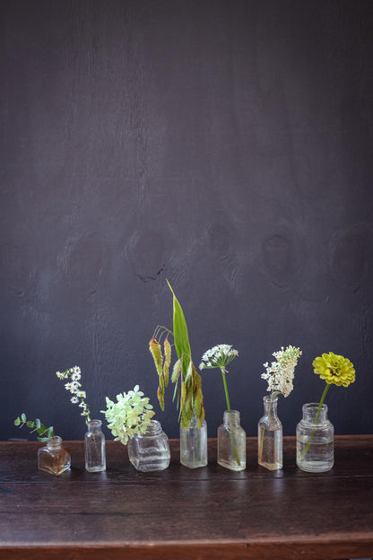 Set of 7 Glass Apothecary Bottles - Vintage Antique Clear Glass Bottle Bud Vases