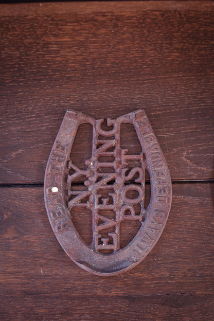 NY Evening Post Newstand Paperweight Cast Iron - Vintage NY Post Newspaper Weight Ephemera Advertising