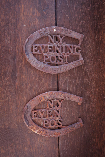 NY Evening Post Newstand Paperweight Cast Iron - Vintage NY Post Newspaper Weight Ephemera Advertising