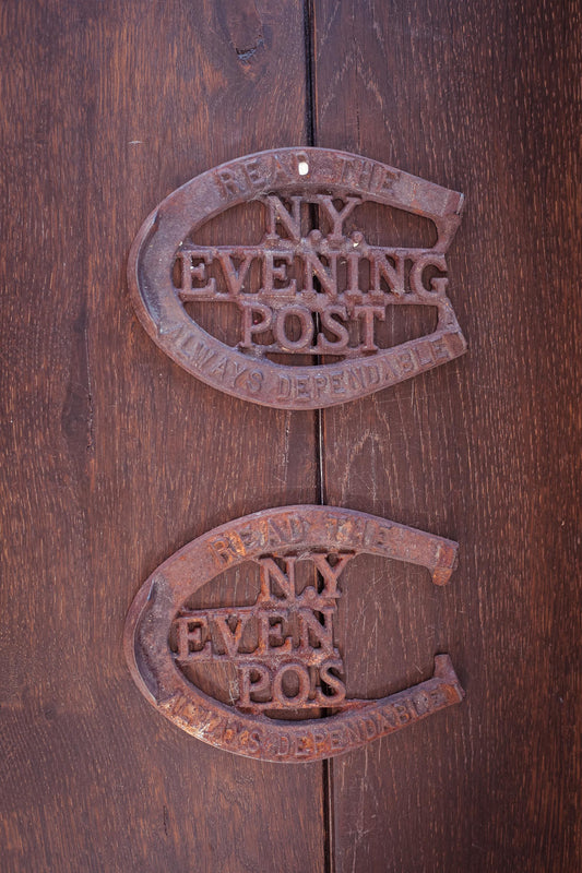 NY Evening Post Newstand Paperweight Cast Iron - Vintage NY Post Newspaper Weight Ephemera Advertising