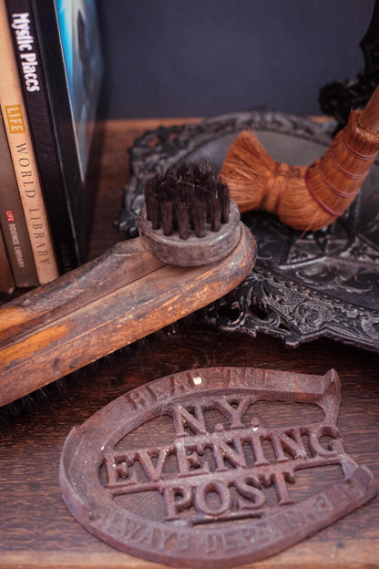 NY Evening Post Newstand Paperweight Cast Iron - Vintage NY Post Newspaper Weight Ephemera Advertising