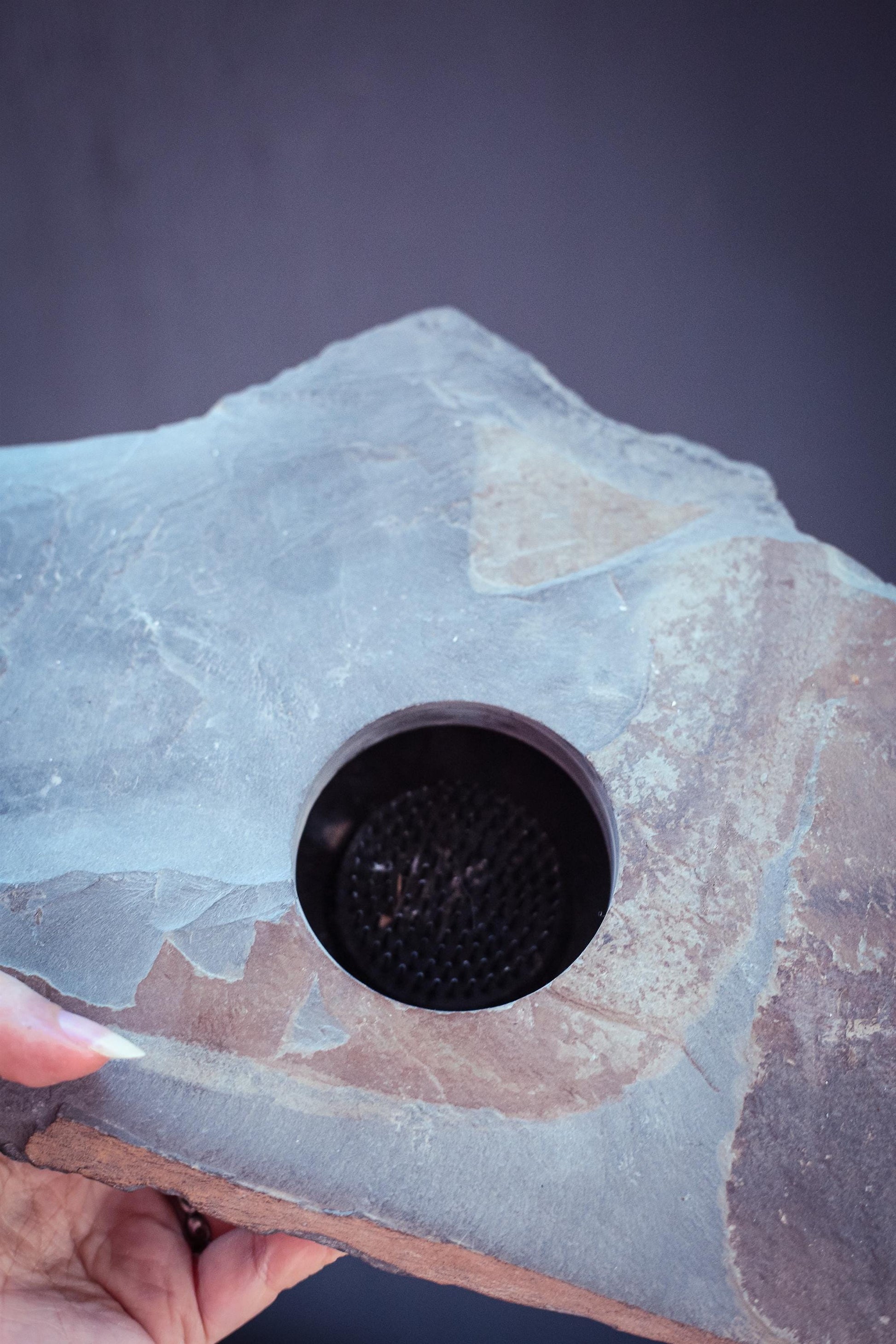 Slate Ikebana Flower Frog - Vintage Grey Stone Flower Frog Vase