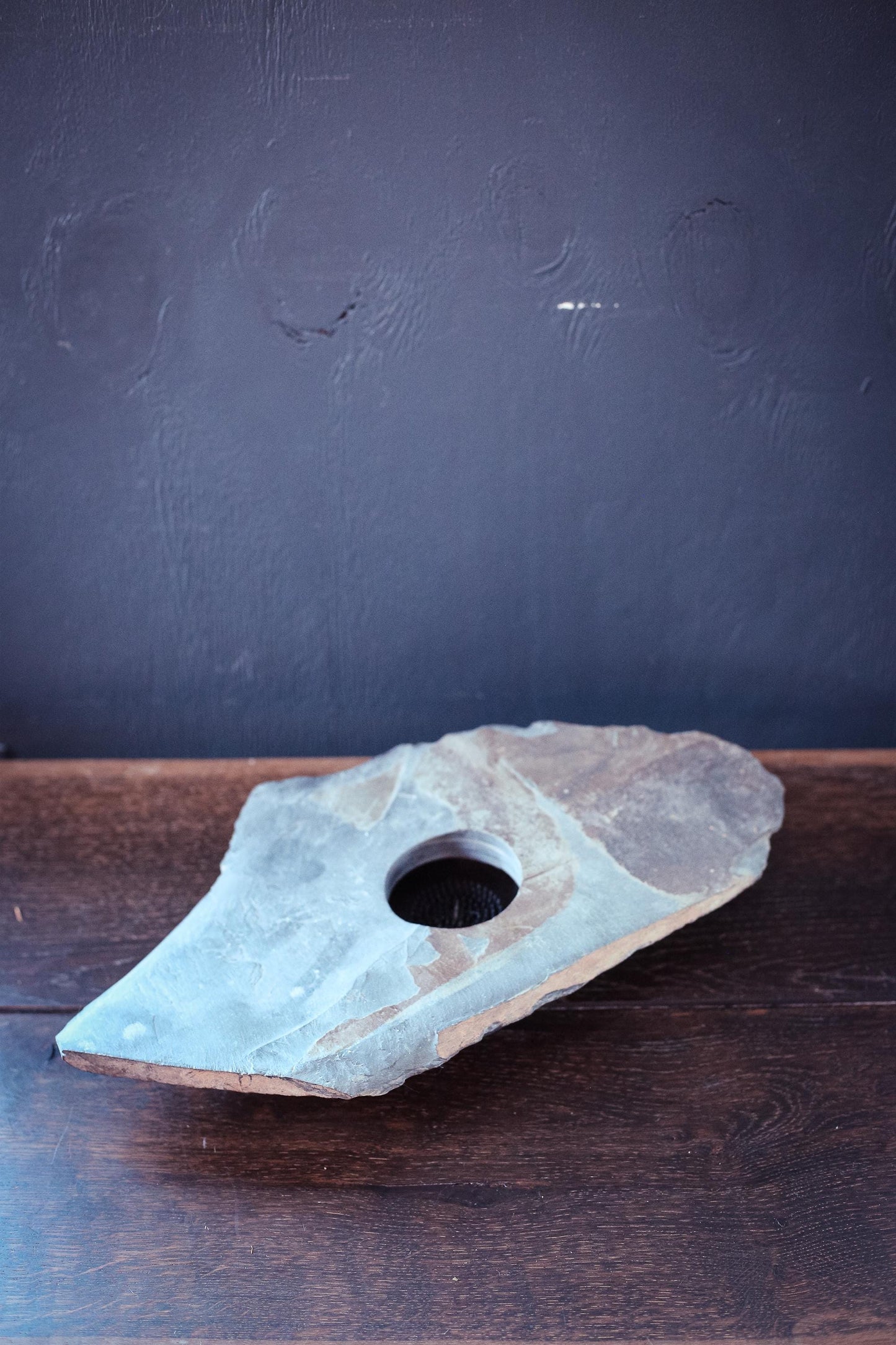 Slate Ikebana Flower Frog - Vintage Grey Stone Flower Frog Vase