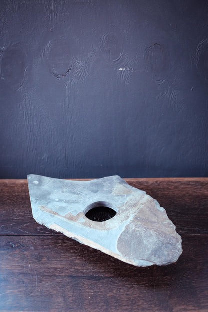 Slate Ikebana Flower Frog - Vintage Grey Stone Flower Frog Vase