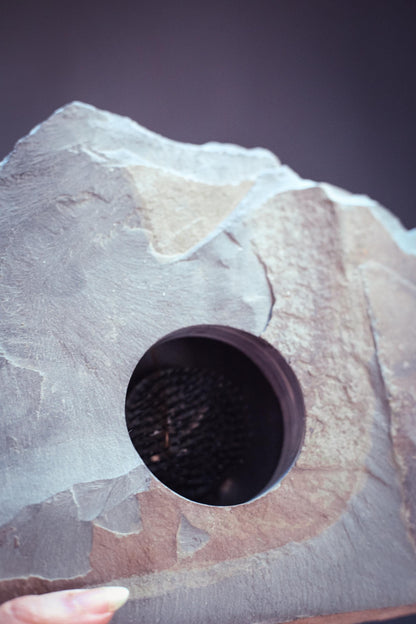 Slate Ikebana Flower Frog - Vintage Grey Stone Flower Frog Vase