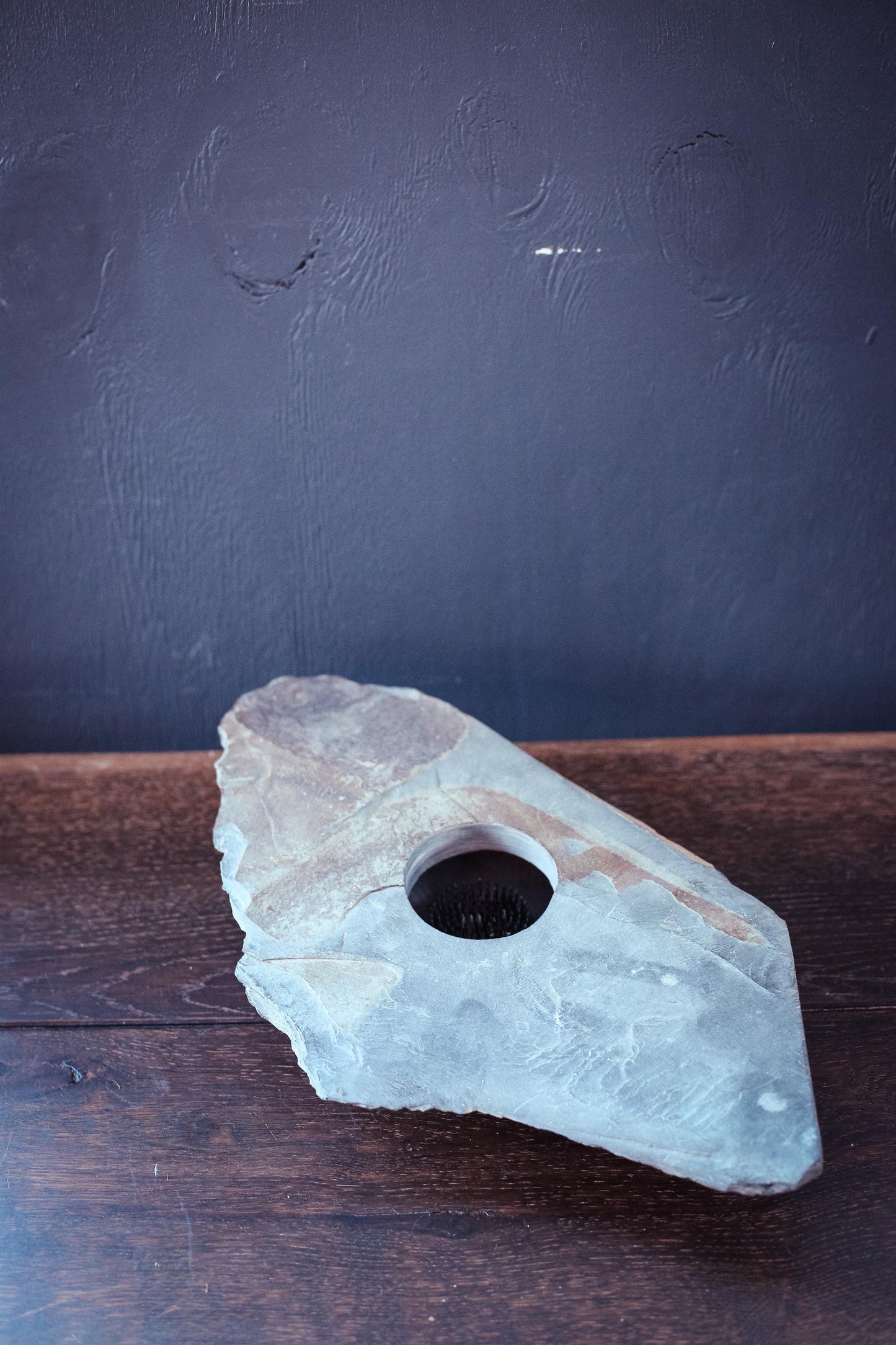 Slate Ikebana Flower Frog - Vintage Grey Stone Flower Frog Vase