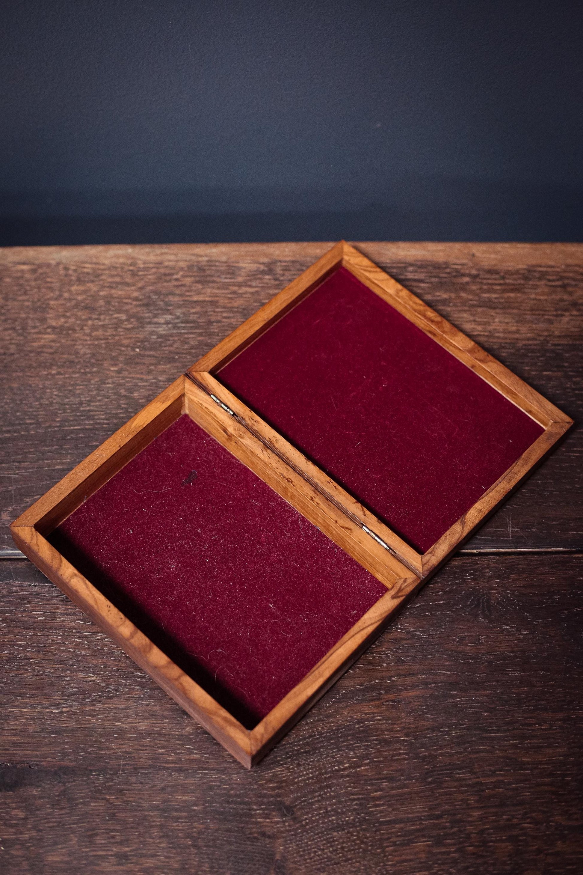 Blue and Gold Art Glass Tile Trinket Box - Vintage Velvet Lined Wood and Art Glass Trinket Box
