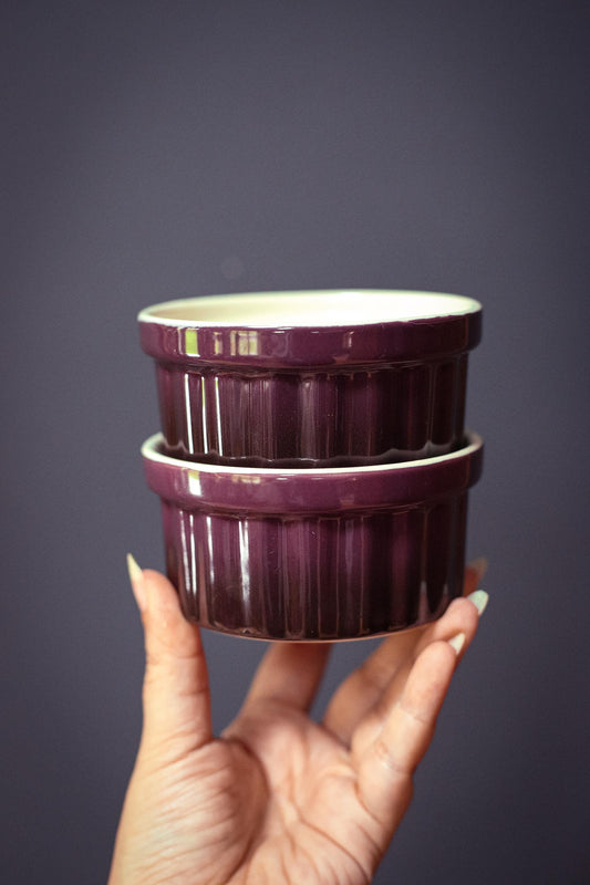 Pair of Purple ceramic Baking Dishes - Vintage Ceramic Mini Souffle Dishes