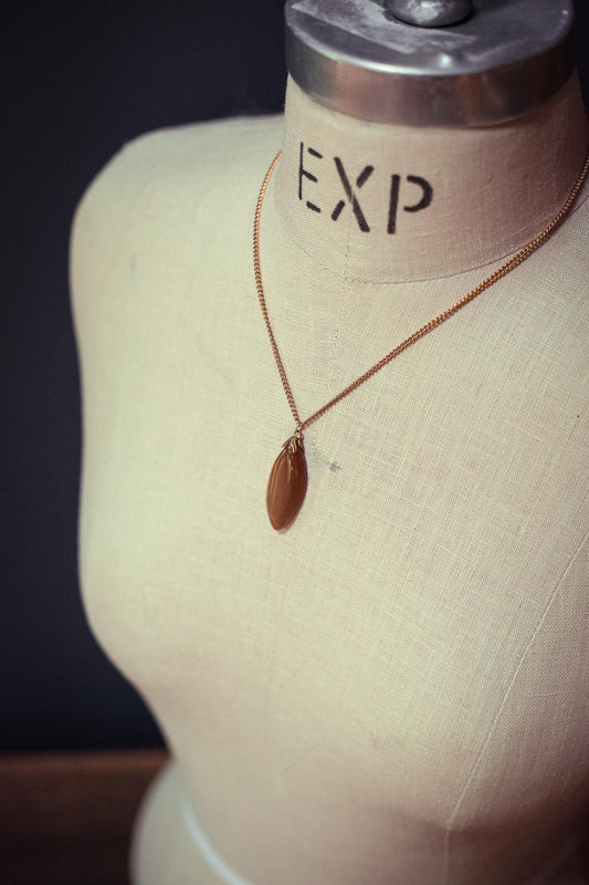 Agate Ellipse Pendant on Goldtone Chain - Vintage Estate Necklace