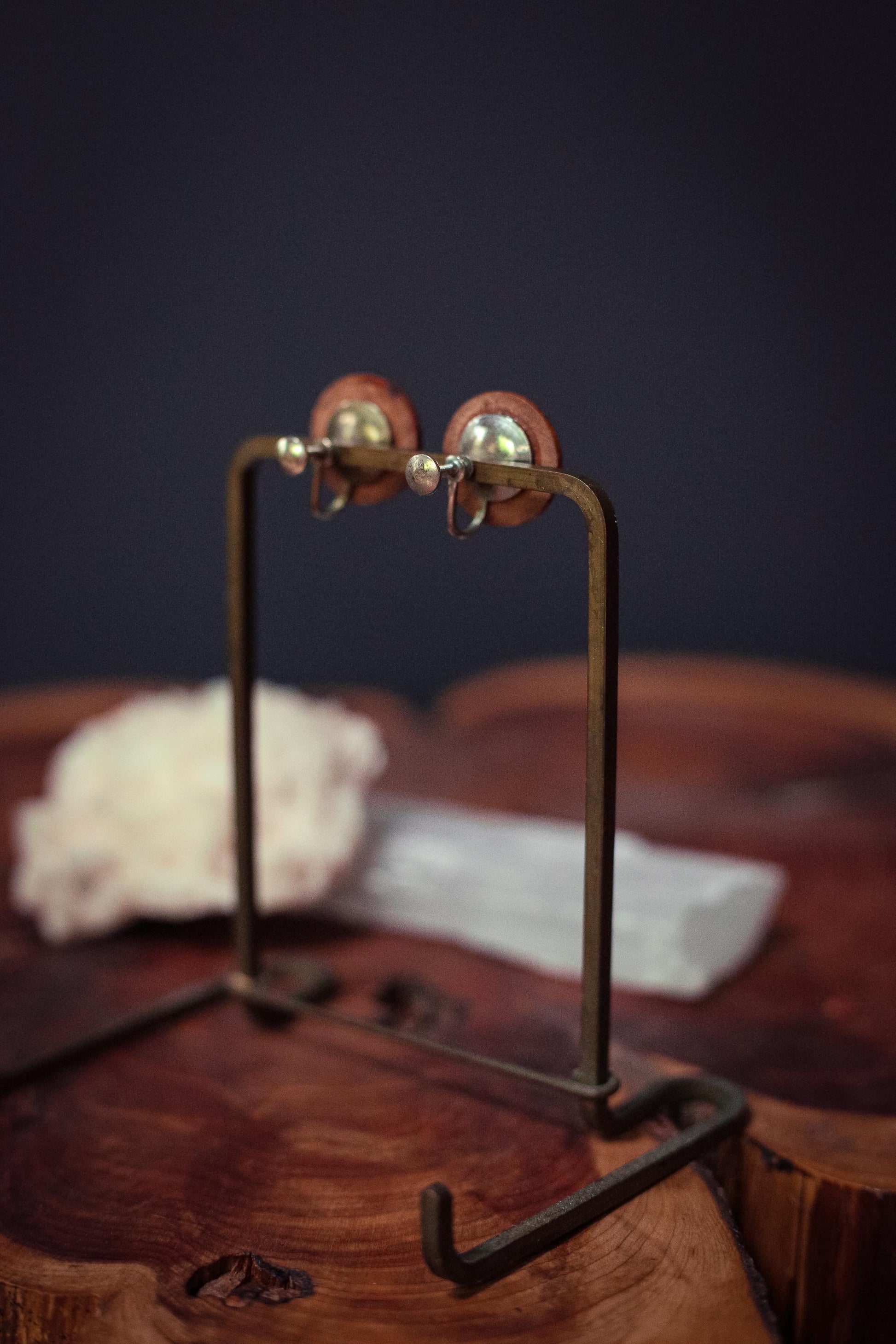 Wood Button Screw Post Back Earrings - Vintage Estate Jewelry