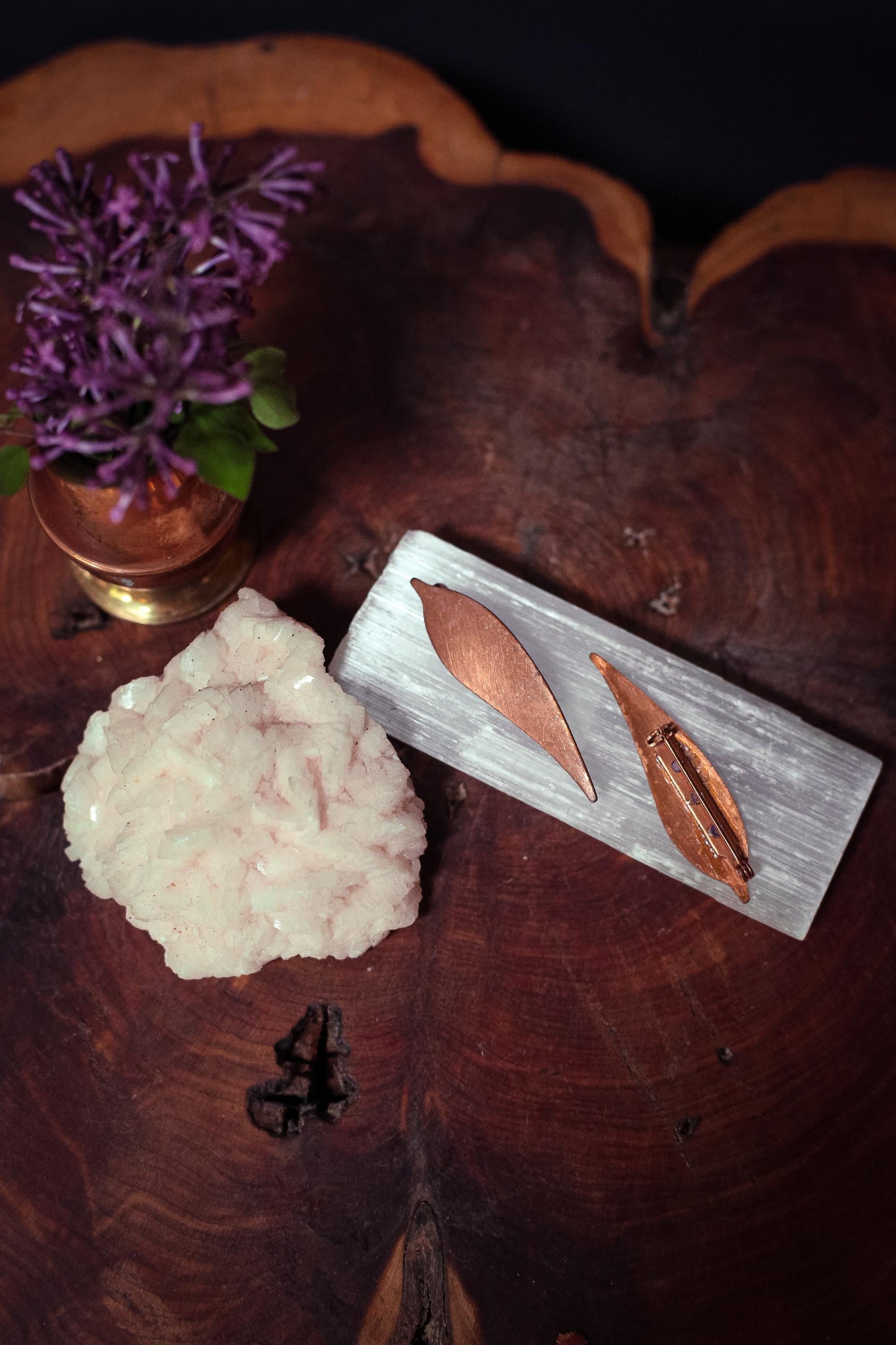 Pair of Copper Leaf/Feather Shaped Pins - Vintage Estate Jewelry