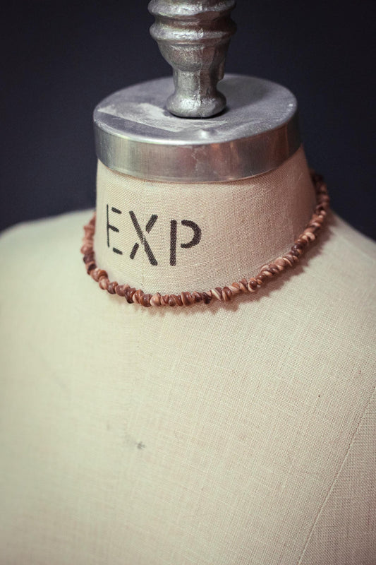 Shell Chip Bead Choker - Vintage Estate Jewelry Beaded Shell Necklace