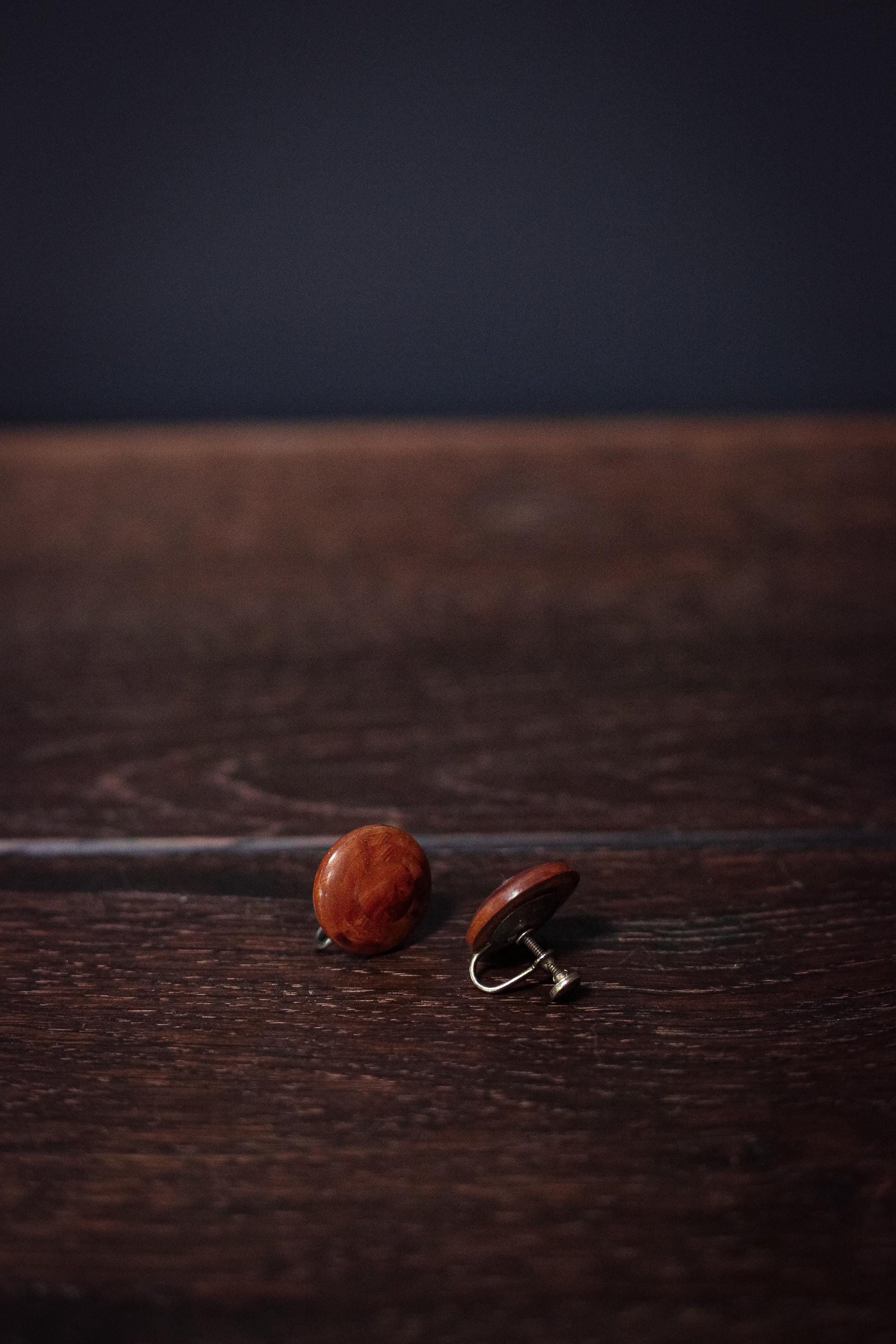 Wood Button Screw Post Back Earrings - Vintage Estate Jewelry