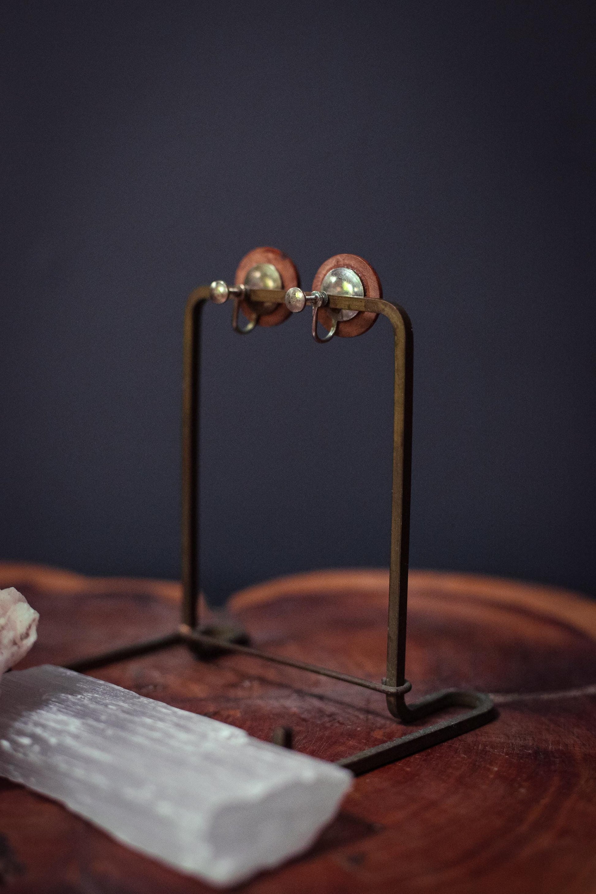 Wood Button Screw Post Back Earrings - Vintage Estate Jewelry
