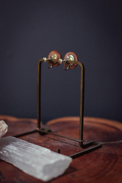 Wood Button Screw Post Back Earrings - Vintage Estate Jewelry