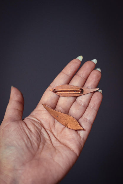 Pair of Copper Leaf/Feather Shaped Pins - Vintage Estate Jewelry