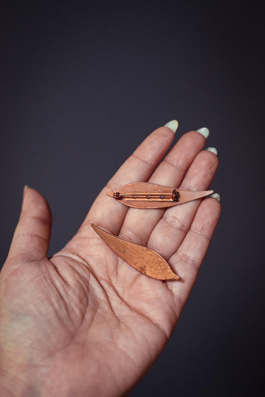 Pair of Copper Leaf/Feather Shaped Pins - Vintage Estate Jewelry