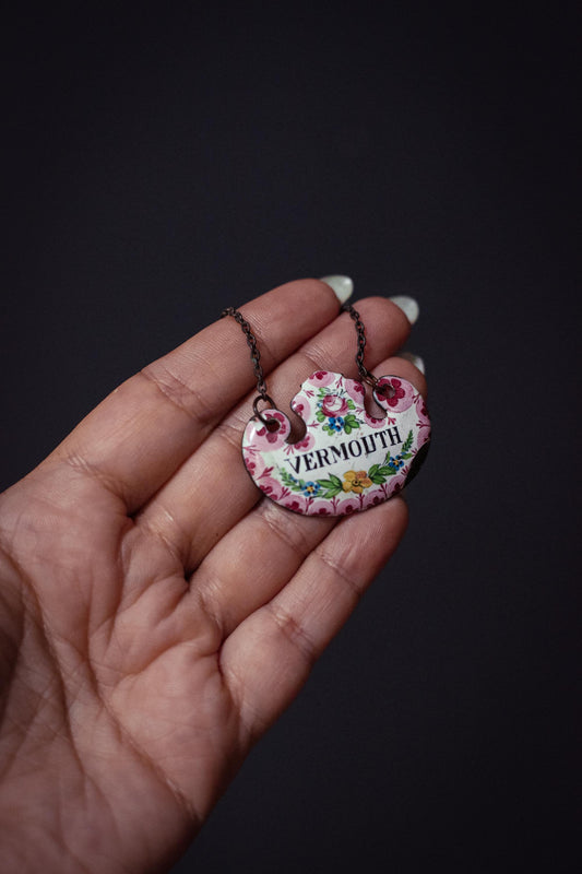 Antique Vermouth Enamel Metal Tag - Vintage Liqueur Bar Tag Label