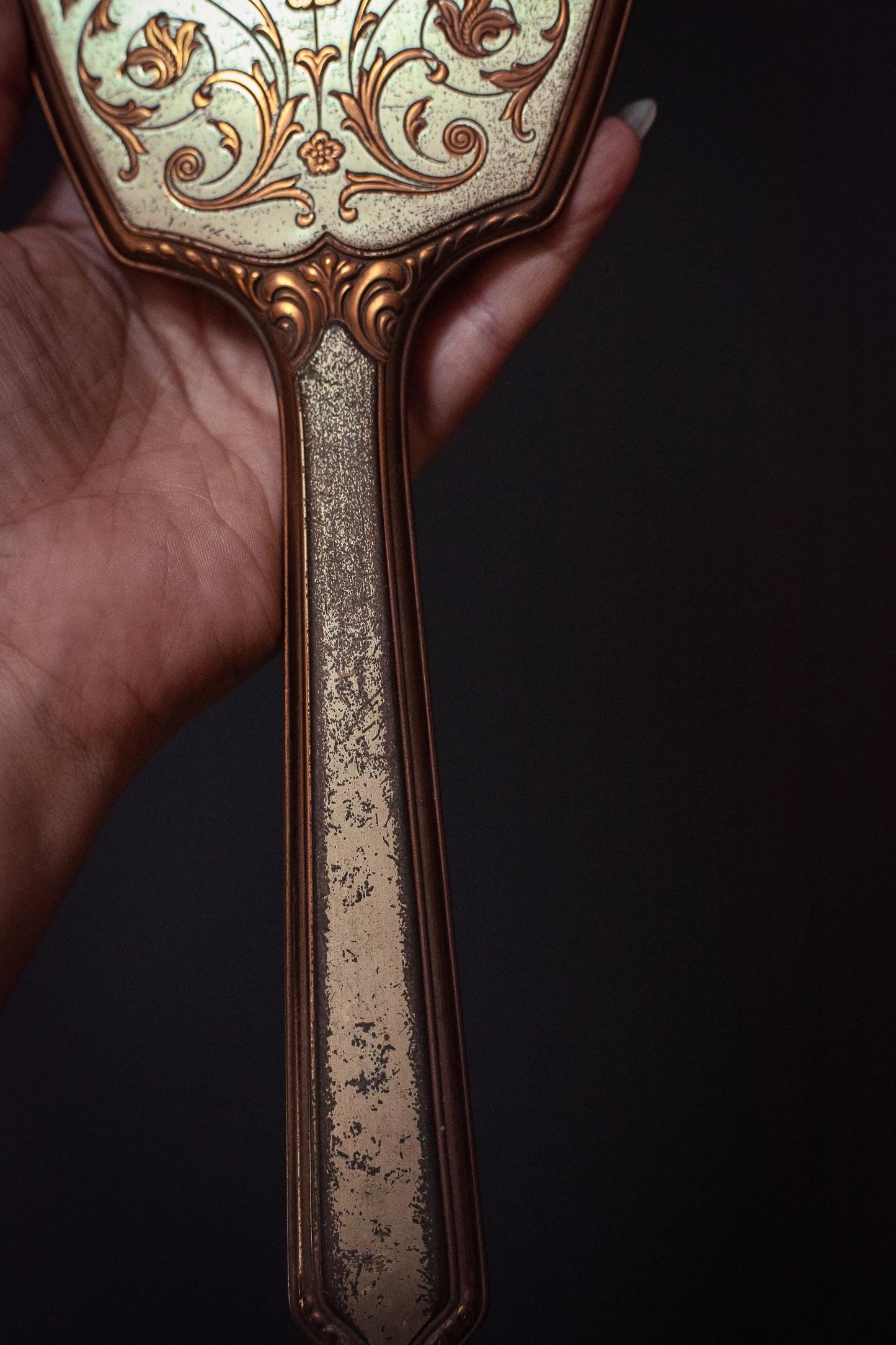 Gold & Silver Floral Vanity Mirror Brush Set