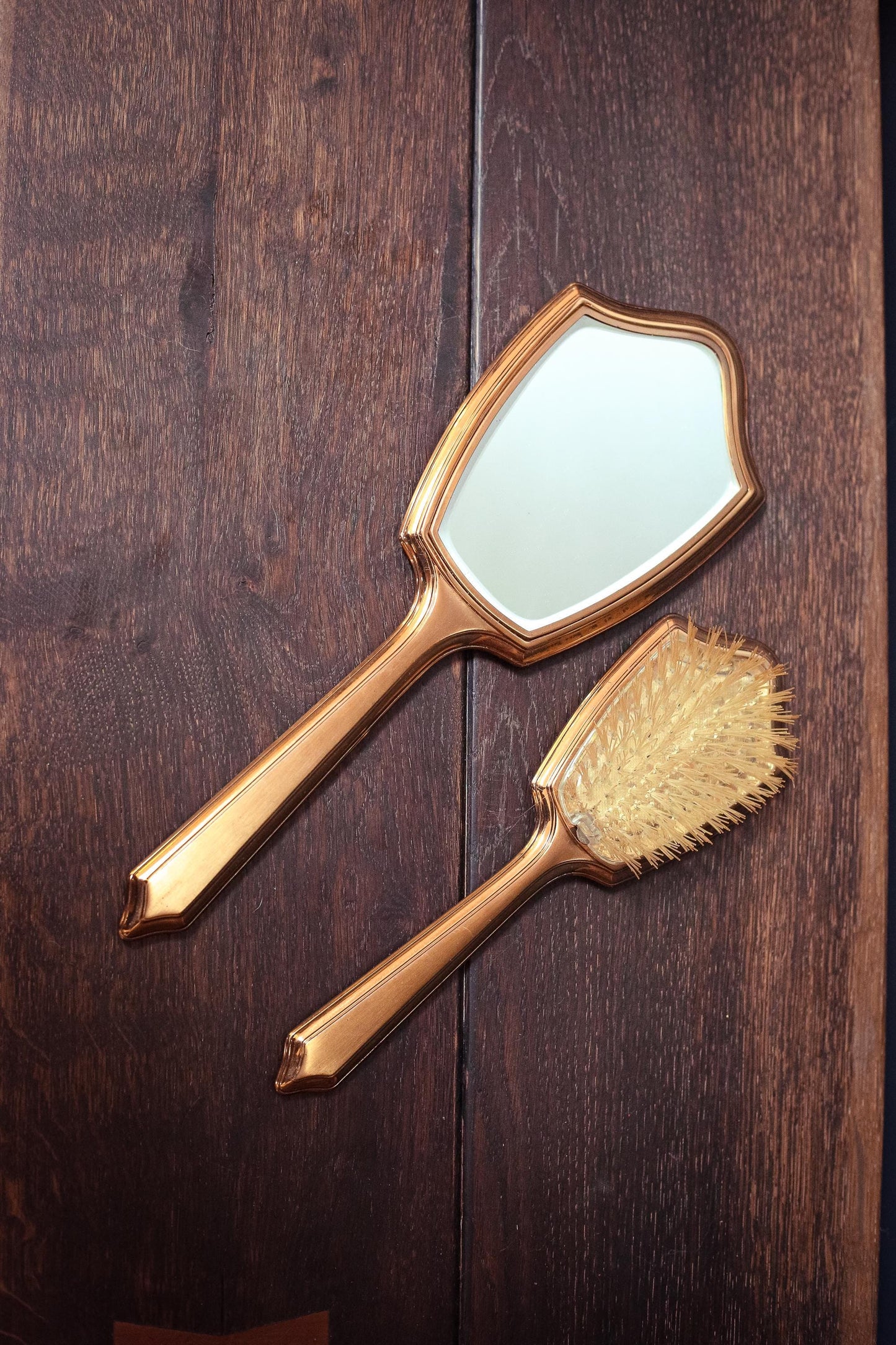 Gold & Silver Floral Vanity Mirror Brush Set