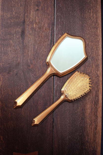 Gold & Silver Floral Vanity Mirror Brush Set