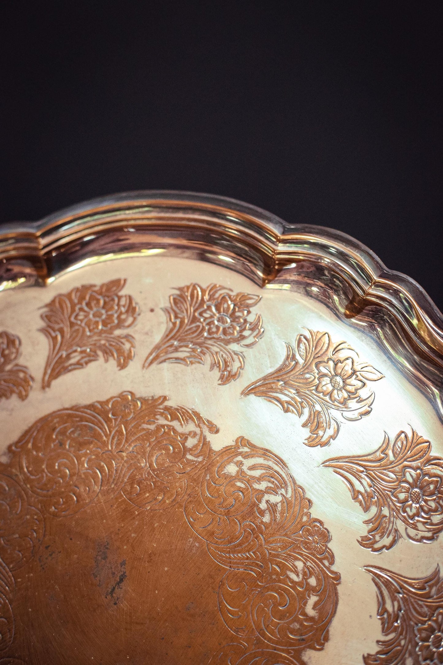 Quist Silver Plated Brass Serving Tray - Vintage Midcentury Silver Floral Engraved Tray Made in West Germany