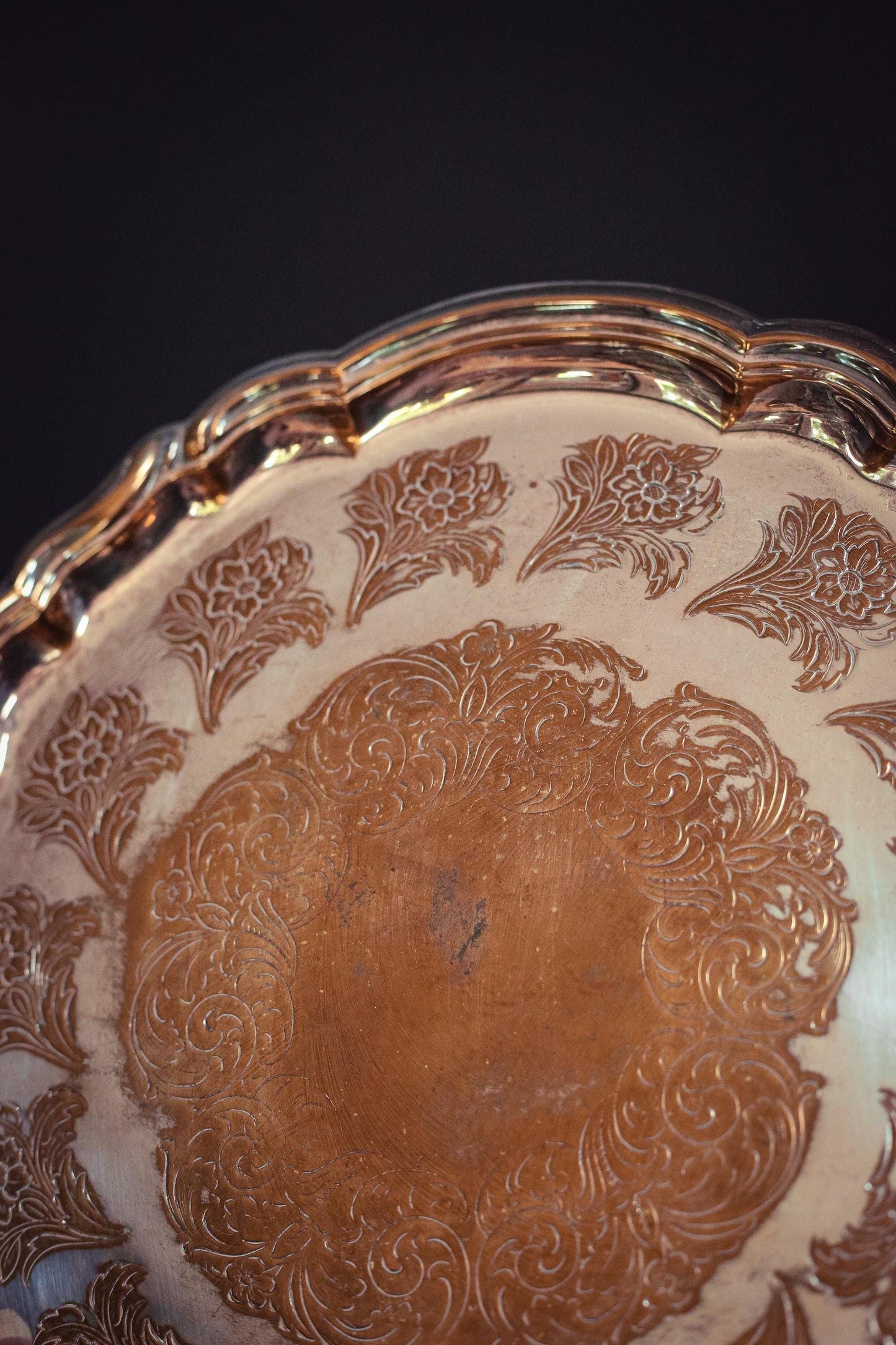 Quist Silver Plated Brass Serving Tray - Vintage Midcentury Silver Floral Engraved Tray Made in West Germany